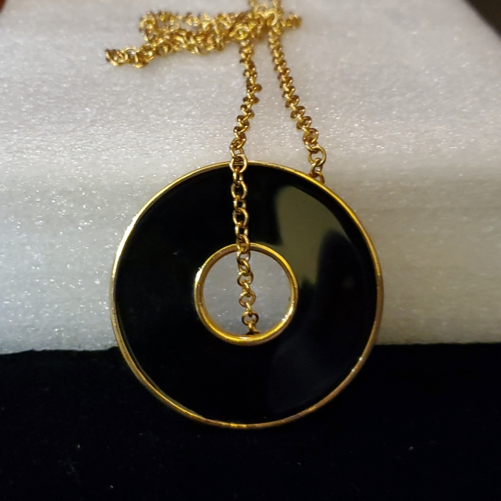 Charter Club black enamel gold necklace long